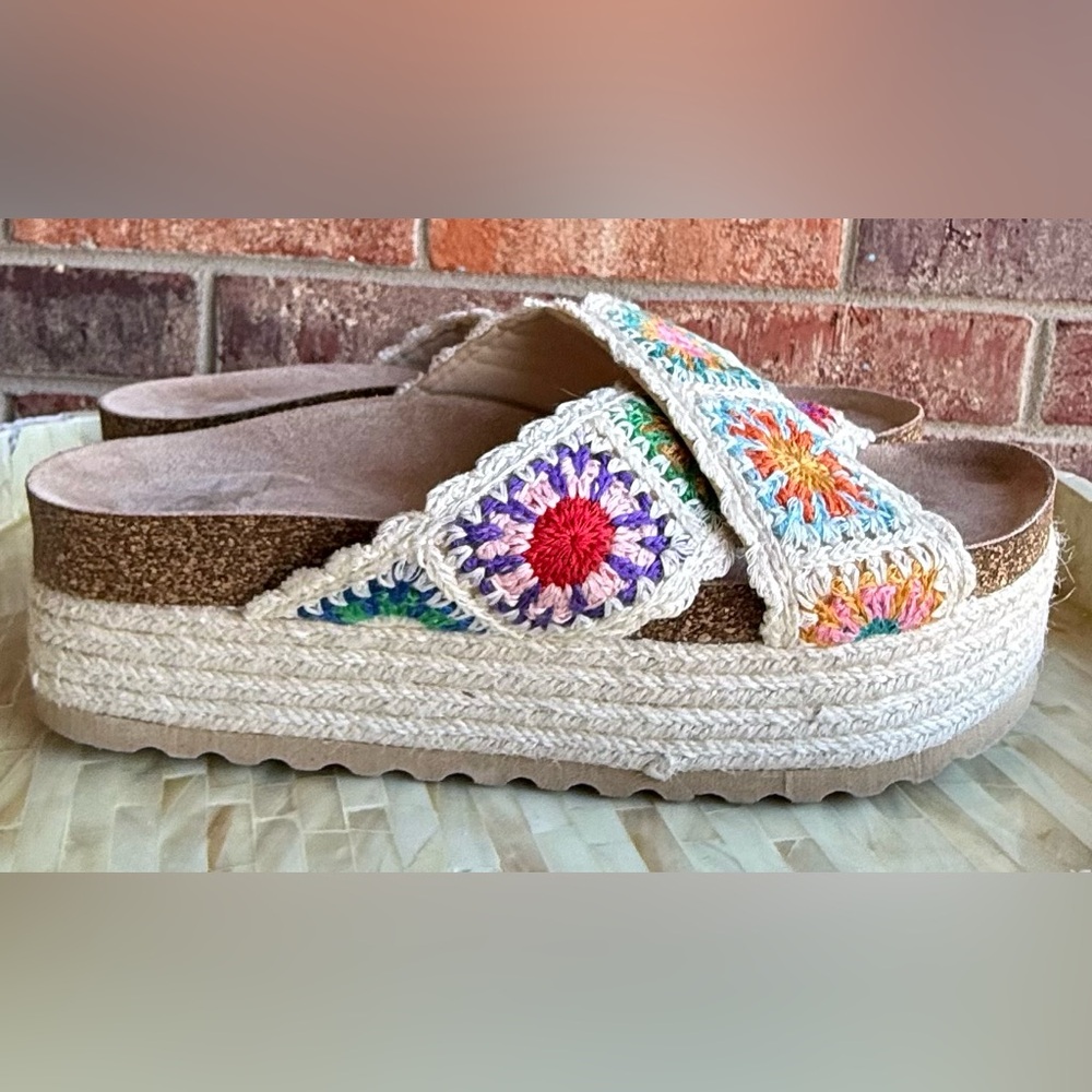 Dirty Laundry Boho Crochet Slide Sandals - Multicolor Crochet Upper
